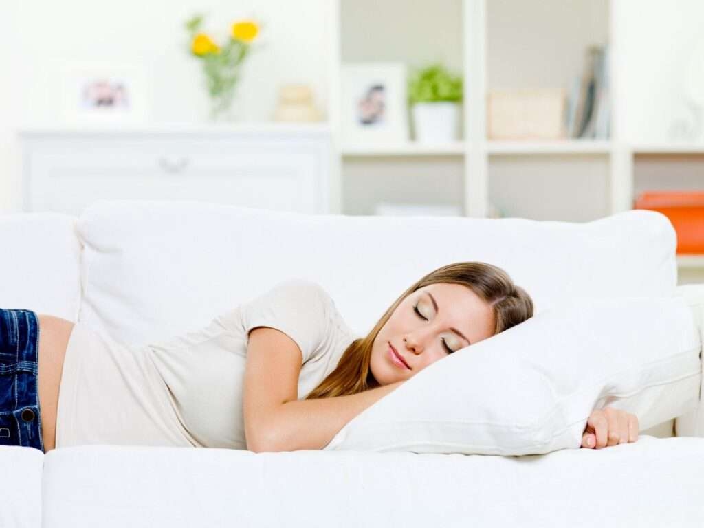 beautiful young woman sleeps bed bedroom home 1